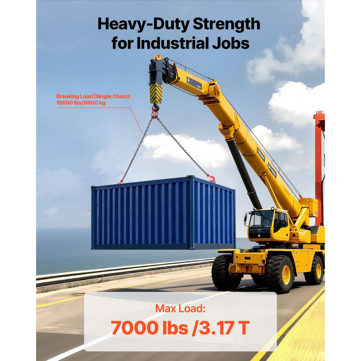Chain Sling, 5/16 in x 10 ft Lifting Chains with 2 Leg Grab Hooks, Heavy Duty G80 Alloy Steel Lifting Sling, 7000LBS Capacity, Adjustable Engine Chain Hoist Lifts for Cargo Security Towing