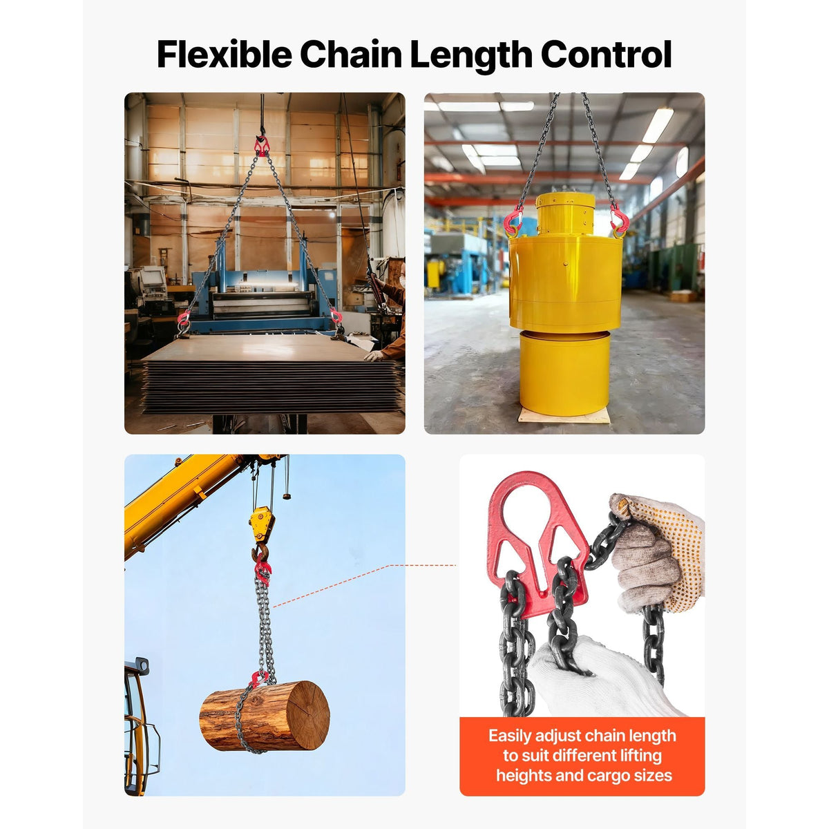 Chain Sling, 5/16 in x 10 ft Lifting Chains with 2 Leg Grab Hooks, Heavy Duty G80 Alloy Steel Lifting Sling, 7000LBS Capacity, Adjustable Engine Chain Hoist Lifts for Cargo Security Towing
