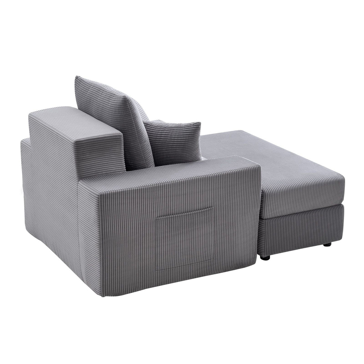 Chaise Lounge Chair, 44 in Boneless Modular Chaise Lounge Indoor, Oversized Corduroy Reading Chair with Throw Pillows & Armrests, Deep Seat Sofa Couch Sleeper for Living Room, Bedroom, Grey