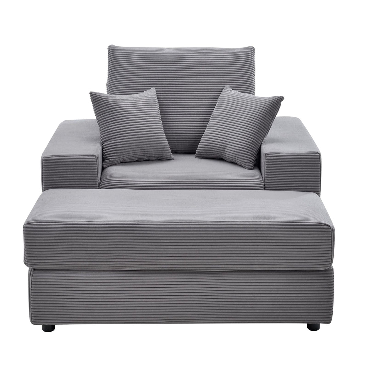 Chaise Lounge Chair, 44 in Boneless Modular Chaise Lounge Indoor, Oversized Corduroy Reading Chair with Throw Pillows & Armrests, Deep Seat Sofa Couch Sleeper for Living Room, Bedroom, Grey