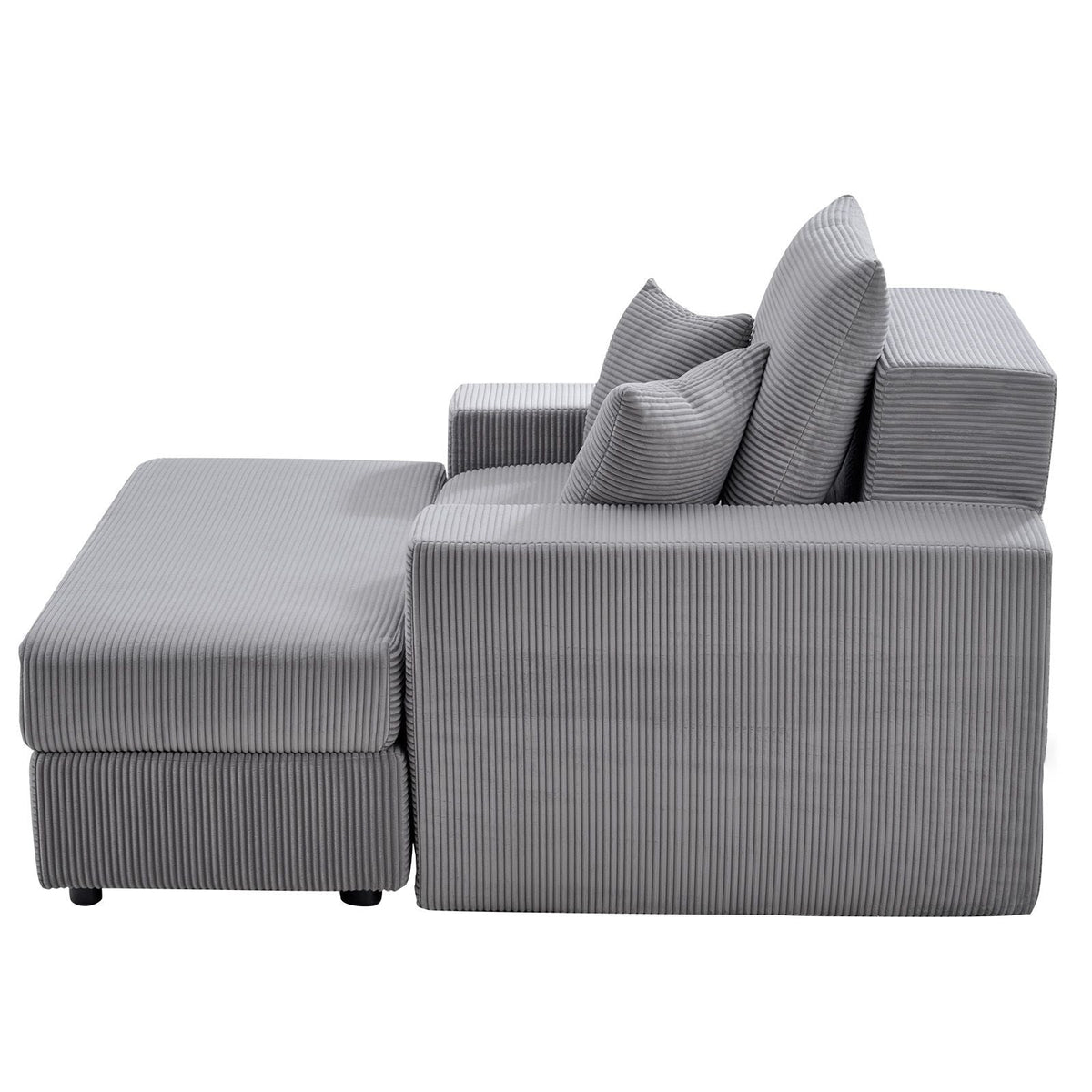 Chaise Lounge Chair, 44 in Boneless Modular Chaise Lounge Indoor, Oversized Corduroy Reading Chair with Throw Pillows & Armrests, Deep Seat Sofa Couch Sleeper for Living Room, Bedroom, Grey