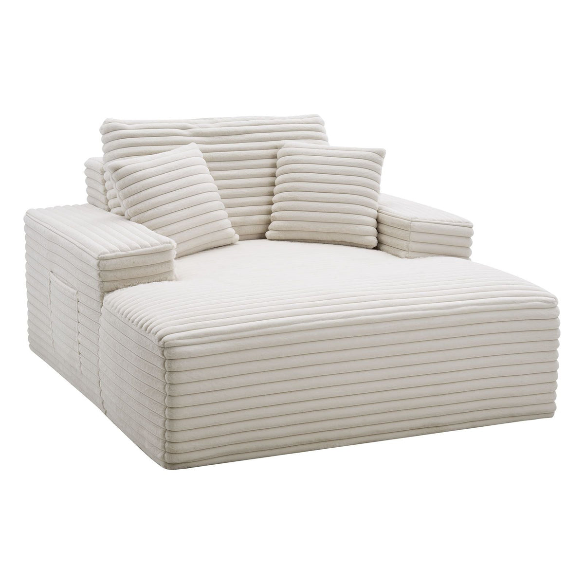 Chaise Lounge Chair, 54 in Boneless Chaise Lounge Indoor, Modern Upholstered Oversized Reading Chair with Throw Pillows & Armrests, Sofa Couch Deep Seat Sleeper for Living Room, Bedroom, Beige