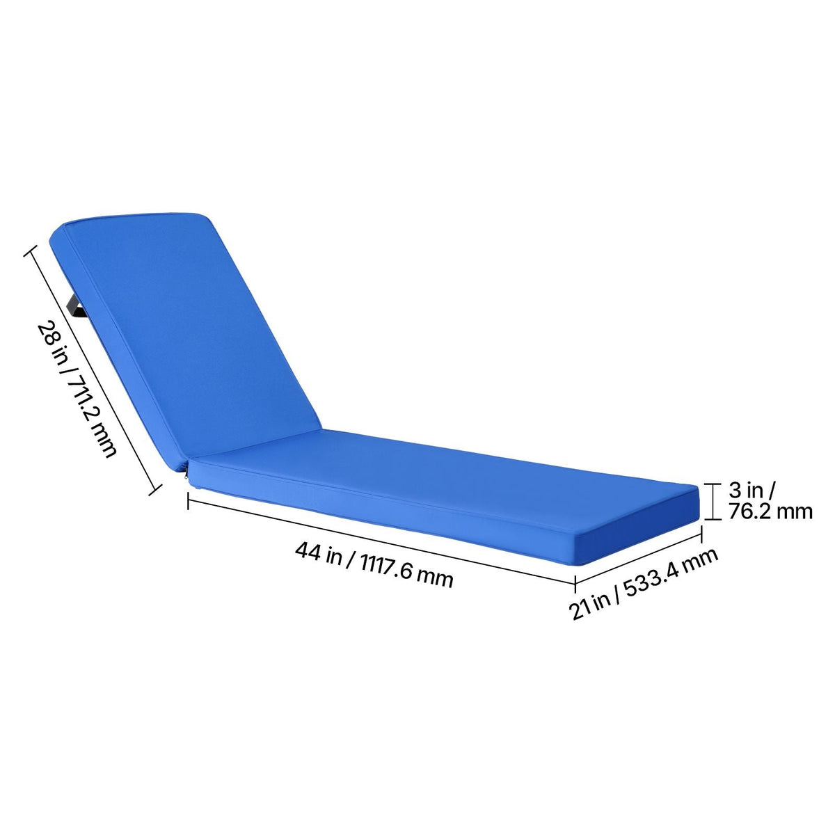 Chaise Lounge Cushion, 72 x 21 x 3 in, Outdoor Lounge Chair Cushions, Waterproof & Fade-Resistant, Sun Lounger Replacement Cushions with Ties, Patio Lounger Pads for Pool Deck Lawn, Blue