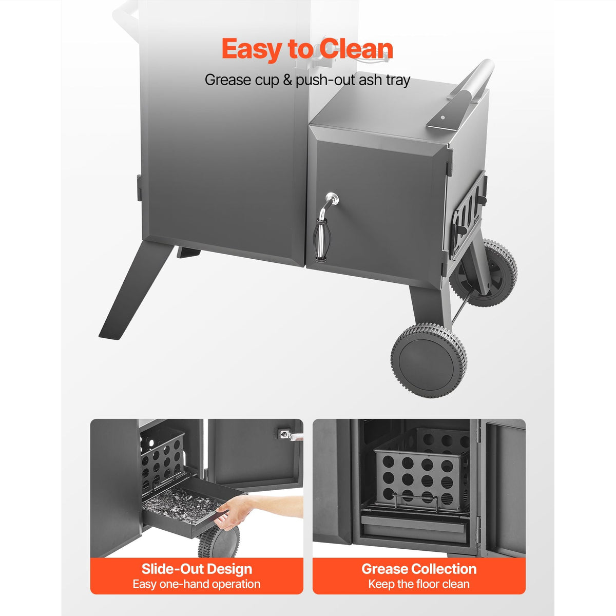 Charcoal Offset Smoker, Heavy-Duty Steel BBQ Offset Smoker with Side Firebox, Movable Outdoor Barbecue Smokers with 6 Adjustable Grates, Thermometer & Air Vents for Backyard Patio Party Cooking