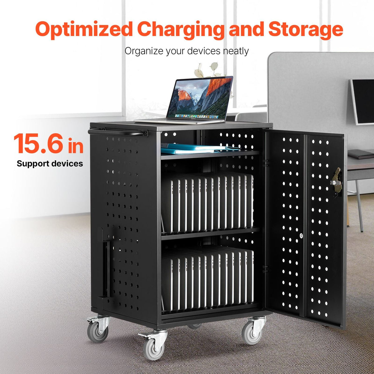 Charging Cart, 32 Device Mobile Charging Station, Up to 15.6 in Screen Size, Office and Classroom Mobile Charging Cart, for Chromebook, Tablet and Laptop