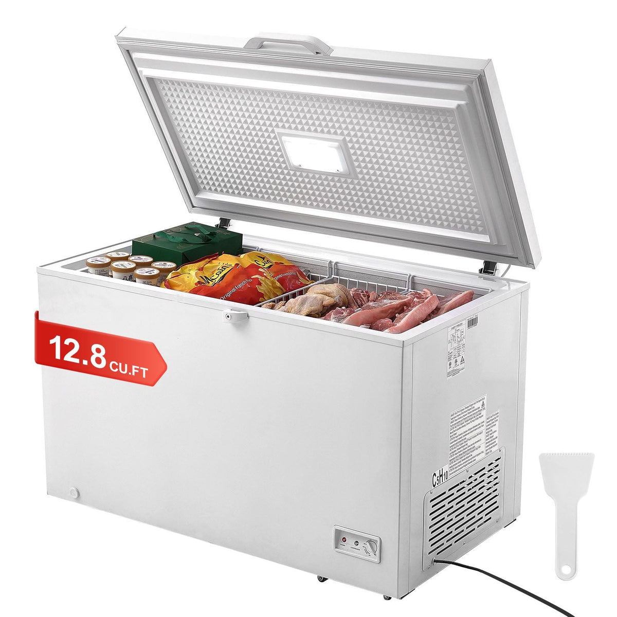 Chest Freezer, 12.8 Cu.ft / 345 L Large Deep Freezer & 4 Removable Baskets, Freestanding Top Open Door Commercial Chest Freezers with Locking Lid, 7-Level Adjustable Temp, LED Lighting, 6 Wheels