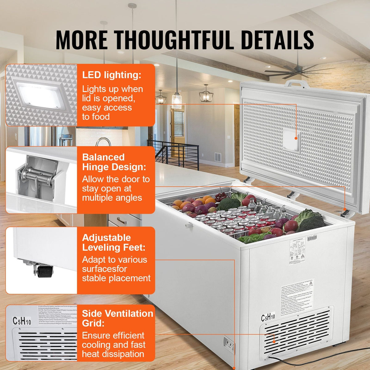 Chest Freezer, 17 Cu.ft Freestanding Top Open Door Commercial Chest Freezers, with 4 Removable Baskets, Locking Lid, Adjustable Temp for -18.4-10.4/32 to 50Fahrenheit, LED Lighting, 6 Wheels