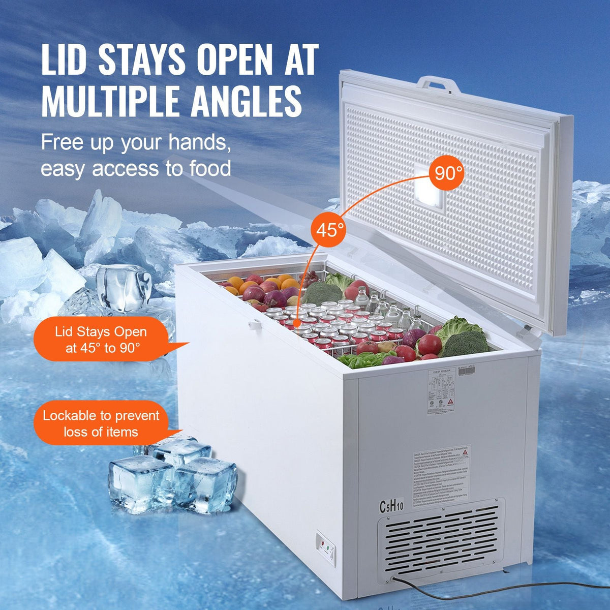 Chest Freezer, 17 Cu.ft Freestanding Top Open Door Commercial Chest Freezers, with 4 Removable Baskets, Locking Lid, Adjustable Temp for -18.4-10.4/32 to 50Fahrenheit, LED Lighting, 6 Wheels