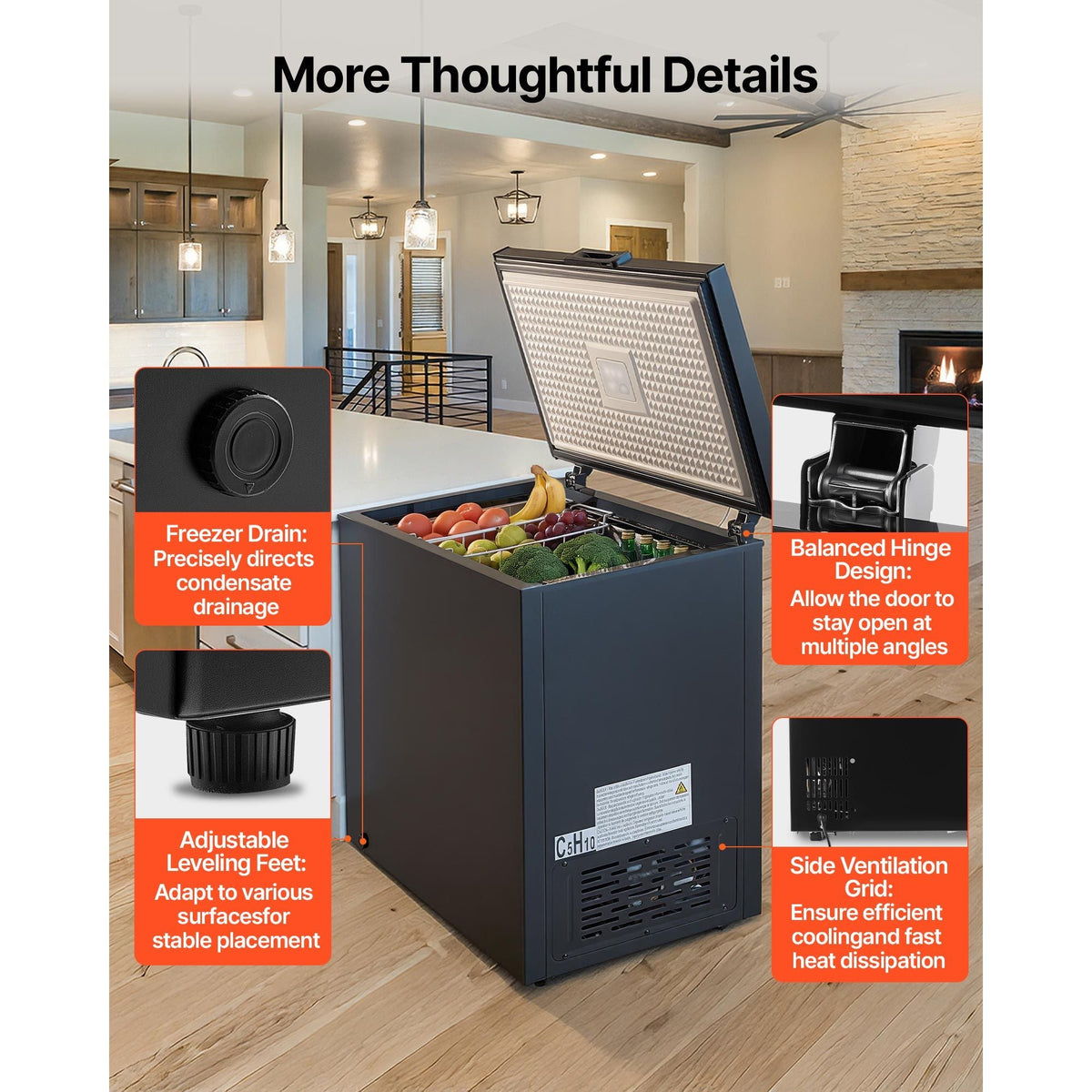 Chest Freezer, 6.7 Cu.ft Compact Deep Freezer, Free Standing Top Open Door Chest Freezers with 2 Removable Baskets & Adjustable Thermostat - Energy Saving, Low Noise & Garage Ready, Black