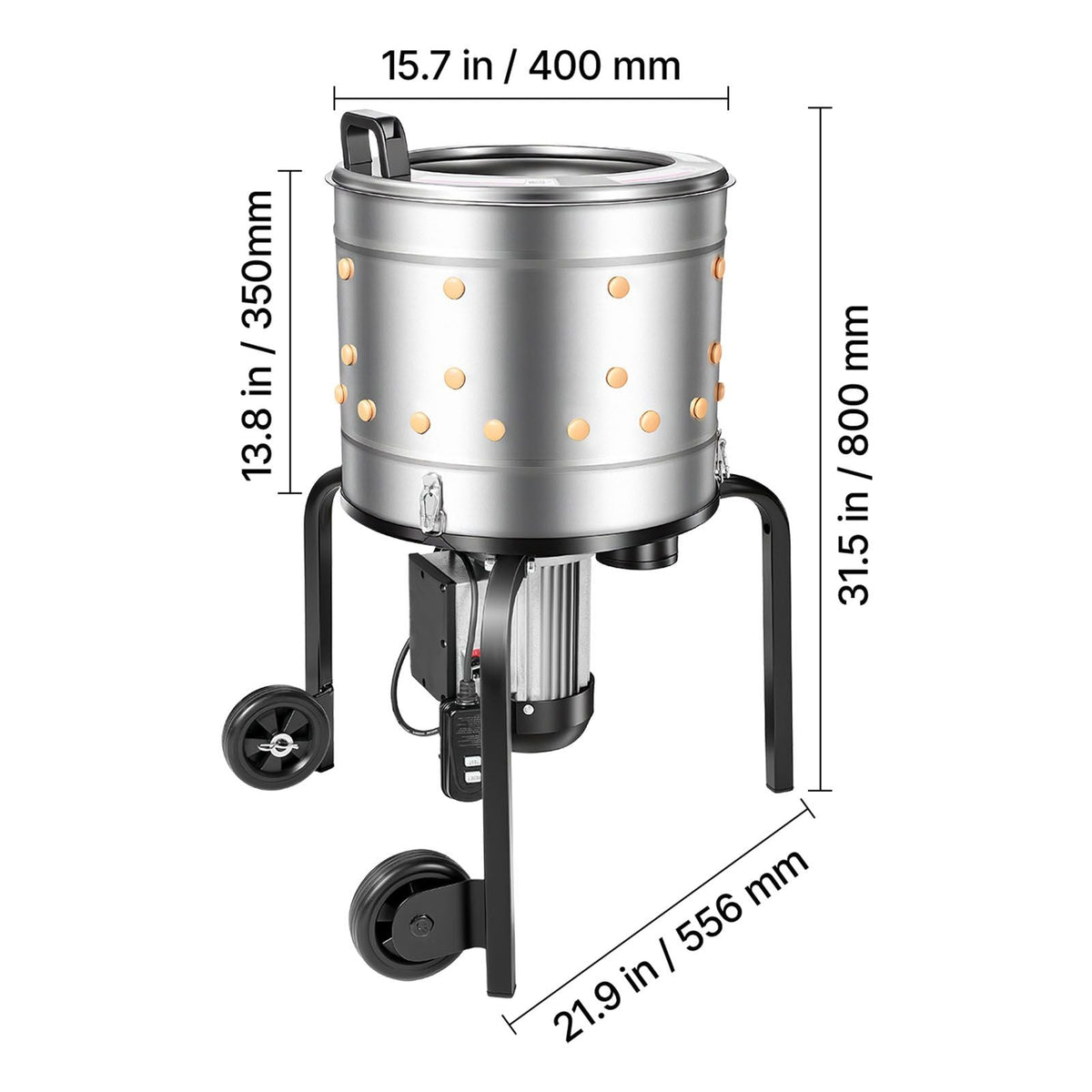 Chicken Plucker Machine, 15.7 in Drum, 550W & 275RPM Electric Chicken Plucking Machine with 114 Soft Fingers & Transport Wheels, Stainless Steel Feather Remover for Processing 1-2 Chicks Once