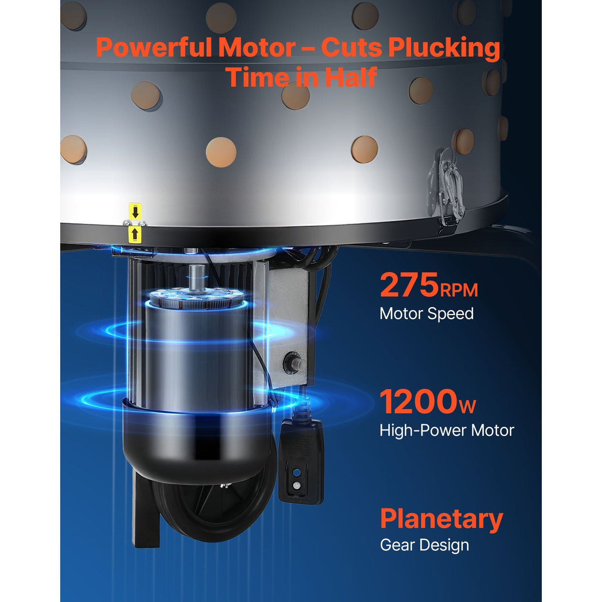 Chicken Plucker Machine, 25.6 in Drum, 1200W & 275RPM Electric Chicken Plucking Machine with 158 Soft Fingers & Transport Wheels, Stainless Steel Feather Remover for Processing 4 Chicks Once