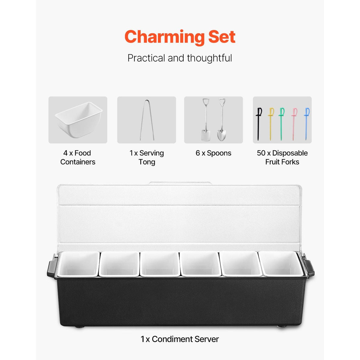Chilled Condiment Server, 6 Compartment Ice Cooled Condiment Serving Container, Chilled Garnish Tray Bar Caddy with Lid, for Bartending & Serving Taco, Salad, Fruit, Home & Restaurant Supplies