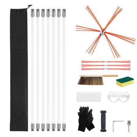 Chimney Sweep Kit, 23 ft Maximum Extendable Length Chimney Brush, Chimneys Cleaning Kit with Bristle Replacements & Goggles, 90° Bendable Fireplace Cleaning Tool, for Square, Rectangle Chimneys