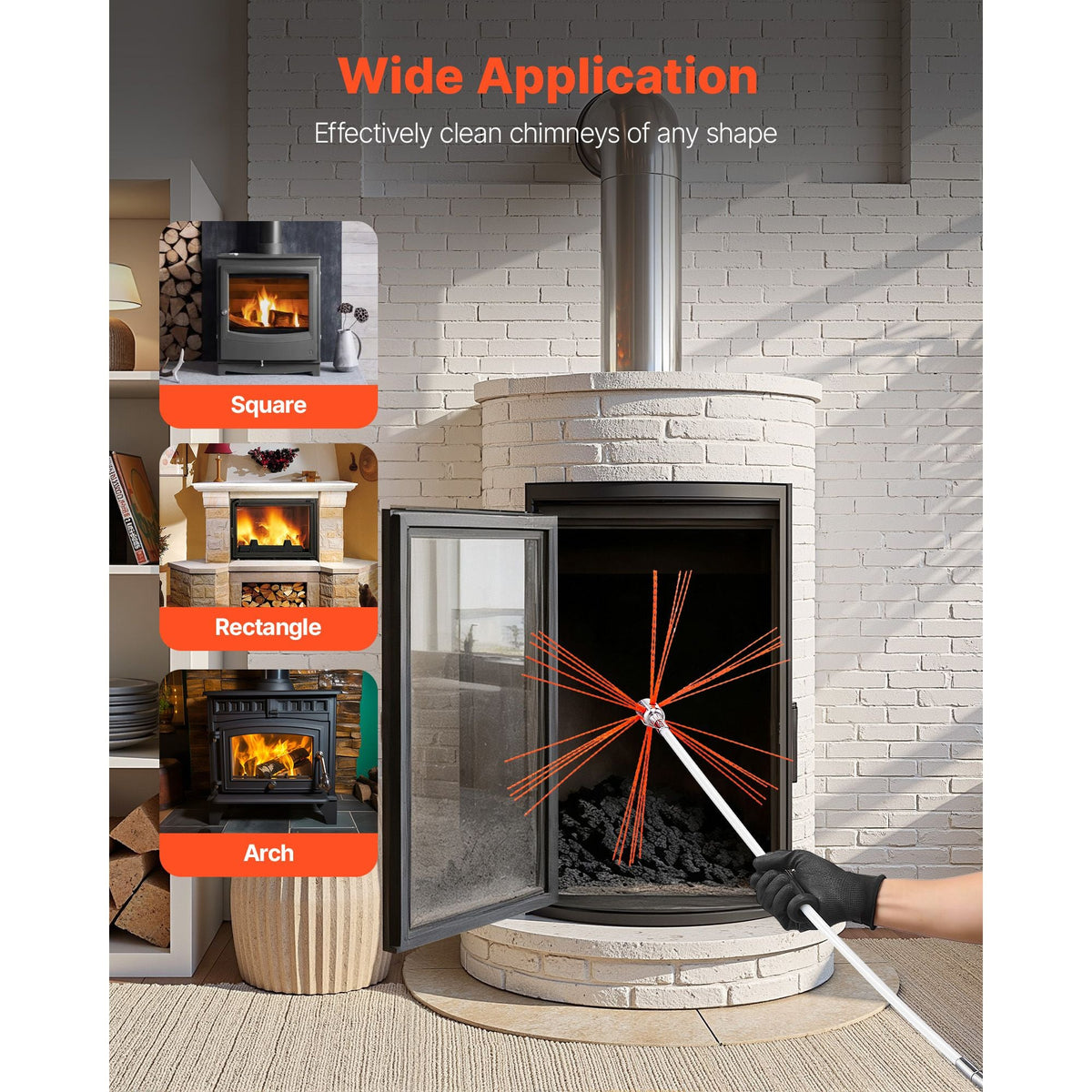Chimney Sweep Kit, 30 ft Maximum Extendable Length Chimney Sweep, Chimneys Cleaning Kit with Bristle Replacements & Goggles, 90° Bendable Fireplace Cleaning Tool, for Square, Rectangle Chimneys
