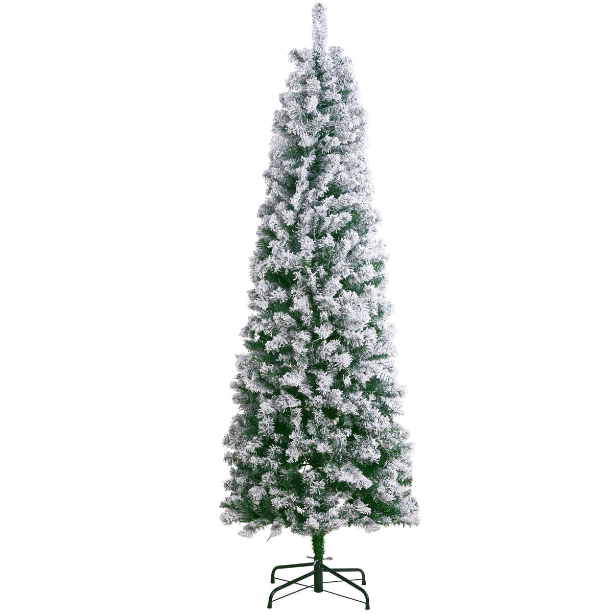 Christmas Tree, 6.5ft Prelit Flocked Artificial Tree, Full Holiday Xmas Tree with 250 White LED Lights, 814 Branch Tips, Metal Base for Home Party Office Decoration
