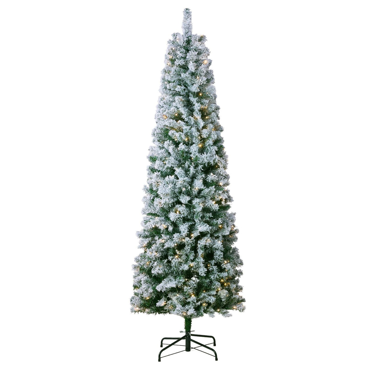 Christmas Tree, 6.5ft Prelit Flocked Artificial Tree, Full Holiday Xmas Tree with 250 White LED Lights, 814 Branch Tips, Metal Base for Home Party Office Decoration