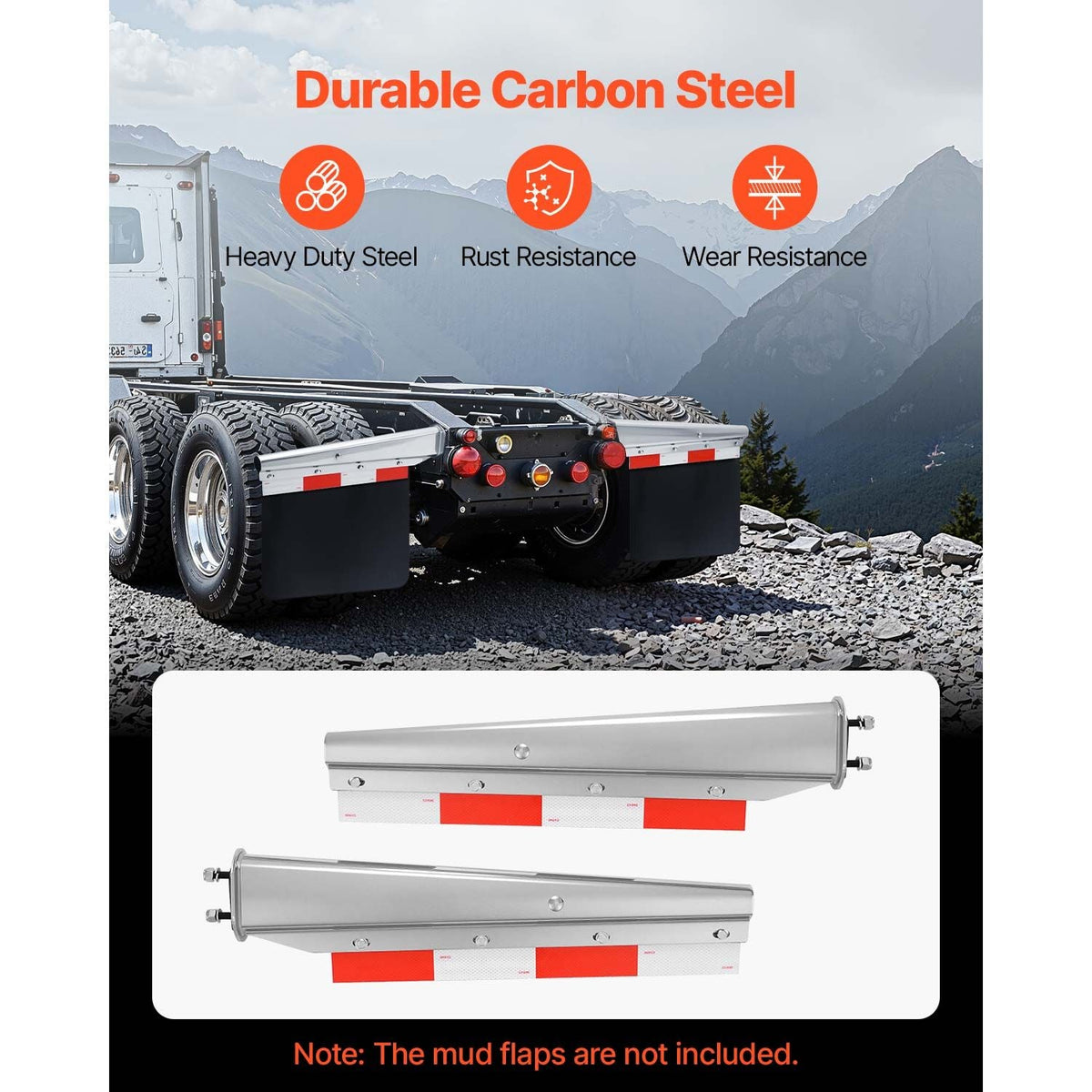 Chrome Straight Spring Loaded Mud Flap Hangers, 2-1/2" Bolt Spacing Mudflap Hangers for Semi Trucks, 1 Pair Heavy Duty Semi Truck Mud Flap Hanger Set with Aluminum Reflective Plates, Silver