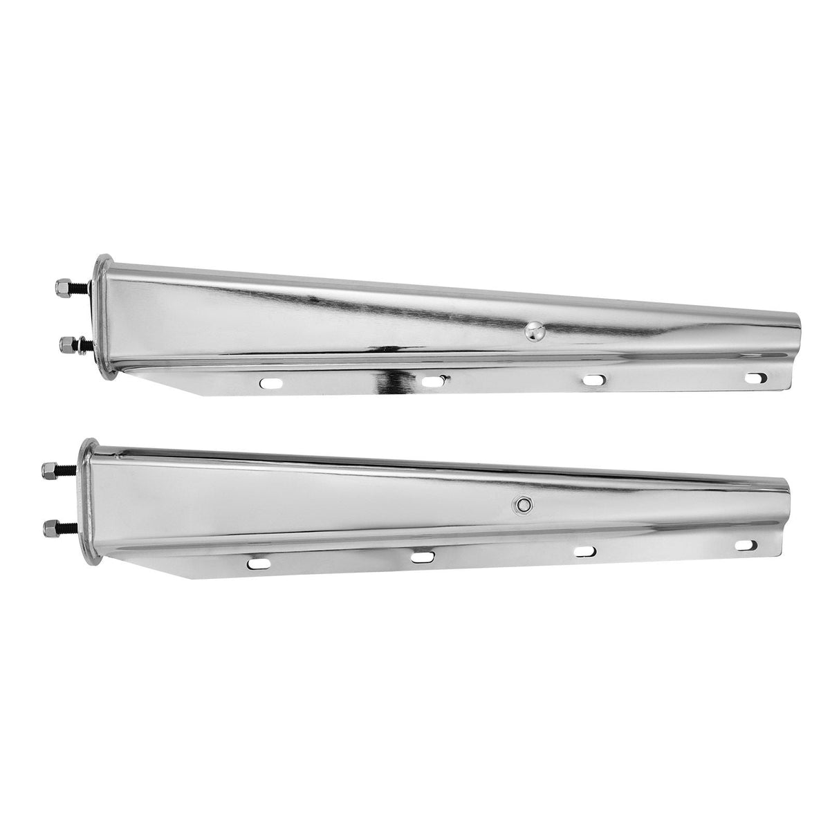 Chrome Straight Spring Loaded Mud Flap Hangers, 2-1/2" Bolt Spacing Mudflap Hangers for Semi Trucks, 1 Pair Heavy Duty Semi Truck Mud Flap Hanger Set with Aluminum Reflective Plates, Silver