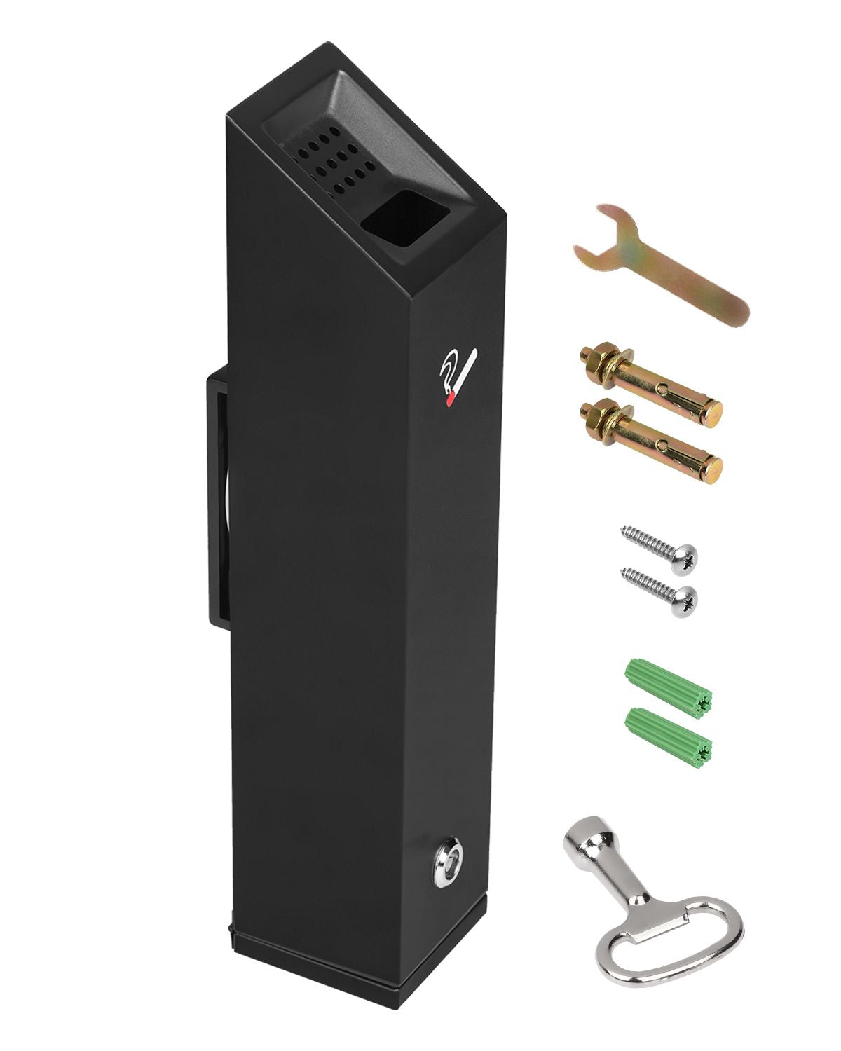 Cigarette Butt Receptacle, Stainless Steel Cuboid Cigarette Butt Container, Wall Mounted and Weatherproof Outdoor Cigarette Butt Disposal for Garden, Office, Restaurant, Hotel, Bar, Black