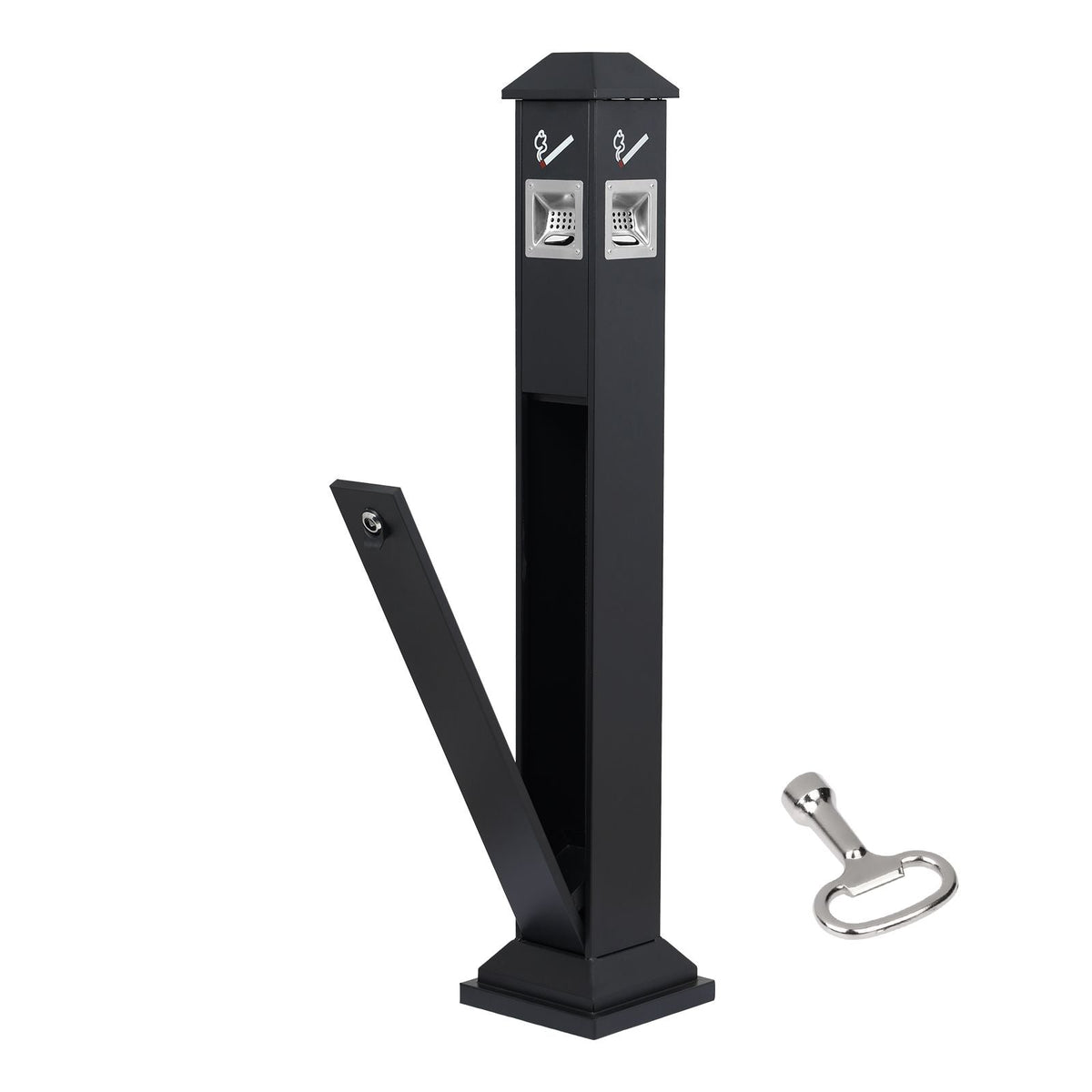 Cigarette Butt Receptacle, Weatherproof Cigarette Butt Container with 4 Disposal Openings & Top Cover, Freestanding Outdoor Cigarette Butt Disposal for Garden, Office, Restaurant, Hotel, Black