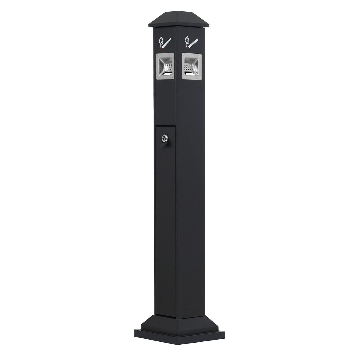 Cigarette Butt Receptacle, Weatherproof Cigarette Butt Container with 4 Disposal Openings & Top Cover, Freestanding Outdoor Cigarette Butt Disposal for Garden, Office, Restaurant, Hotel, Black