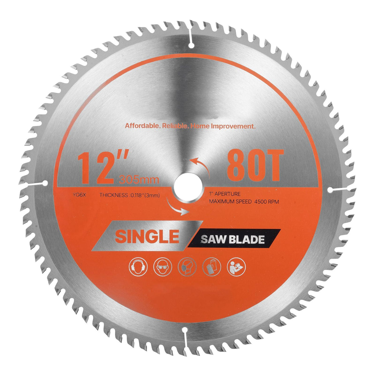 Circular Saw Blade, 12 inch Diameter, 80 Sharp Alloy Teeth, 1 inch Arbor, Fine Finish, Wood Cutting Blade for Circular Saw, with Noise-Reducing Heat Vents, for Cutting Plywood, OSB, Hardwood