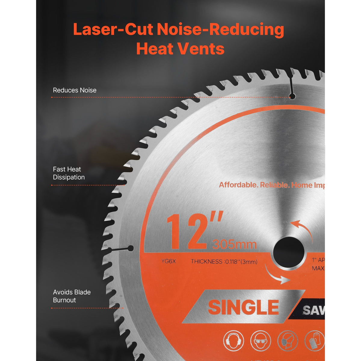 Circular Saw Blade, 12 inch Diameter, 80 Sharp Alloy Teeth, 1 inch Arbor, Fine Finish, Wood Cutting Blade for Circular Saw, with Noise-Reducing Heat Vents, for Cutting Plywood, OSB, Hardwood