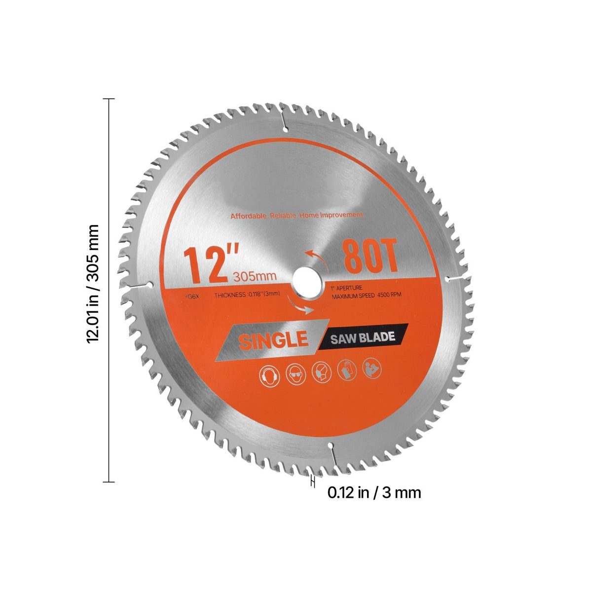 Circular Saw Blade, 12 inch Diameter, 80 Sharp Alloy Teeth, 1 inch Arbor, Fine Finish, Wood Cutting Blade for Circular Saw, with Noise-Reducing Heat Vents, for Cutting Plywood, OSB, Hardwood
