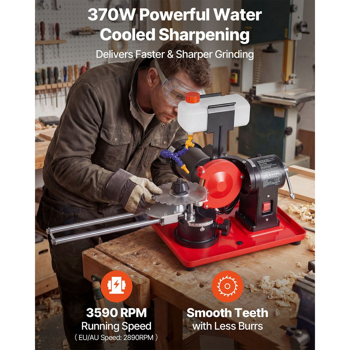 Circular Saw Blade Sharpener with Water Tank, 370W 3590RPM Rotary Angle Mill Grinder, Water Injection Sharpening Machine with 5" Grinding Wheel - Fits Φ3.2" to Φ27.5" Circular Saw Blades