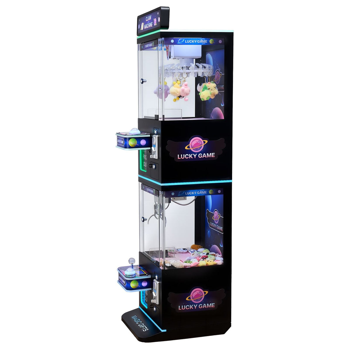Claw Crane Machine, Medium-Sized Arcade Game Machine with Claw + Grabber Double-Layer, Light & Sound, Toy Candy Grabber Prize Dispenser Vending Toy, for Commercial Home Cinema, Black Purple