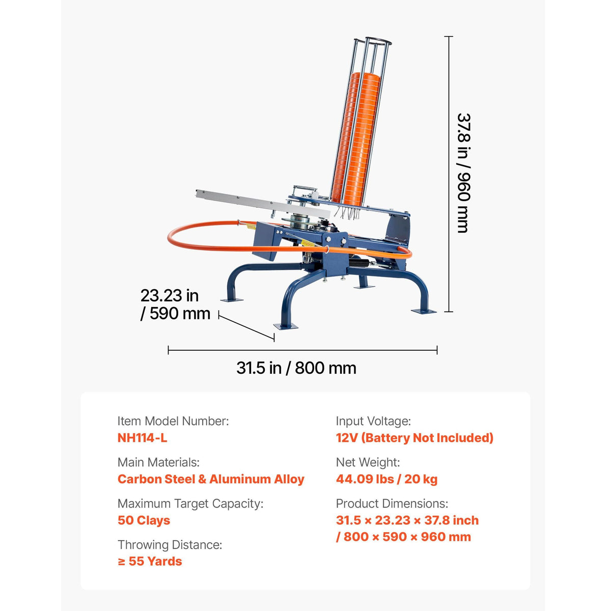 Clay Target Thrower, Max 50 Clays Pigeon Thrower, 55+ Yards Automatic Skeet and Trap Launcher with Adjustable Angle & Foot Pedal for Clays Throwing Shooting Sports