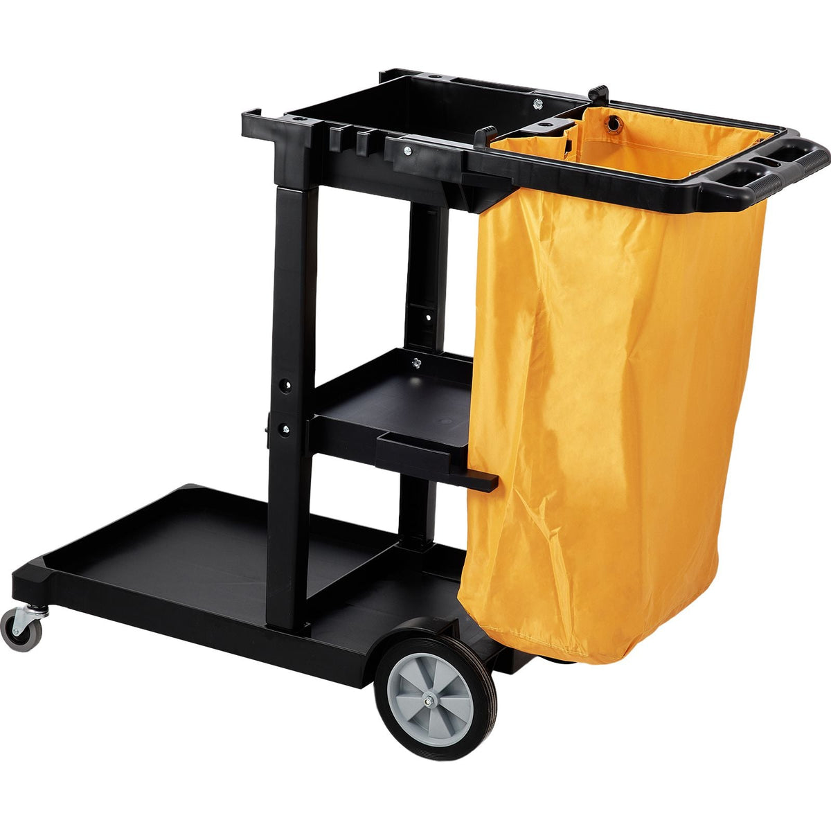 Cleaning Cart, 3-Shelf Commercial Janitorial Cart, 200 lbs Capacity Plastic Housekeeping Cart, with 25 Gallon PVC Bag, 47 x 20 x 38.6in, Yellow & Black