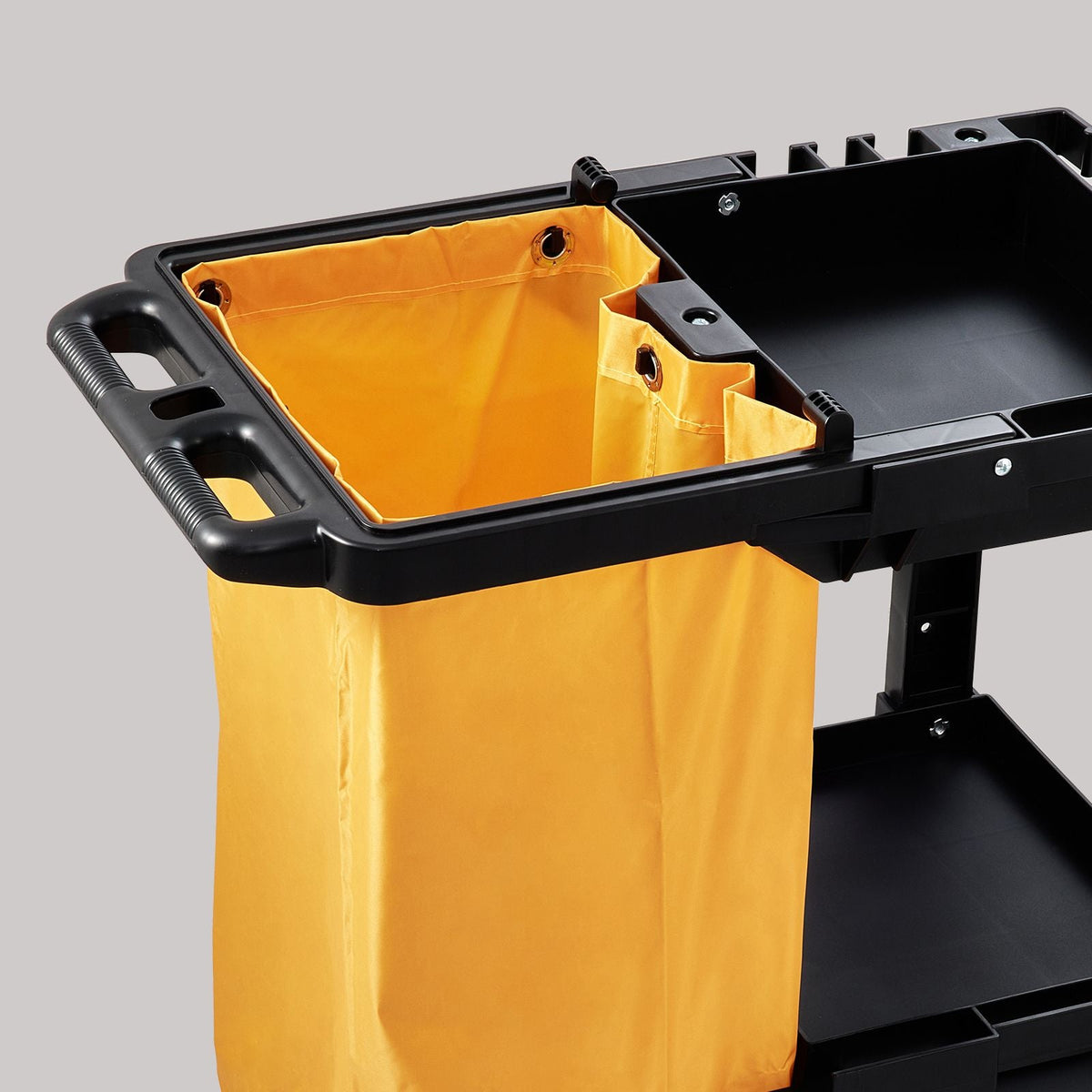 Cleaning Cart, 3-Shelf Commercial Janitorial Cart, 200 lbs Capacity Plastic Housekeeping Cart, with 25 Gallon PVC Bag, 47 x 20 x 38.6in, Yellow & Black