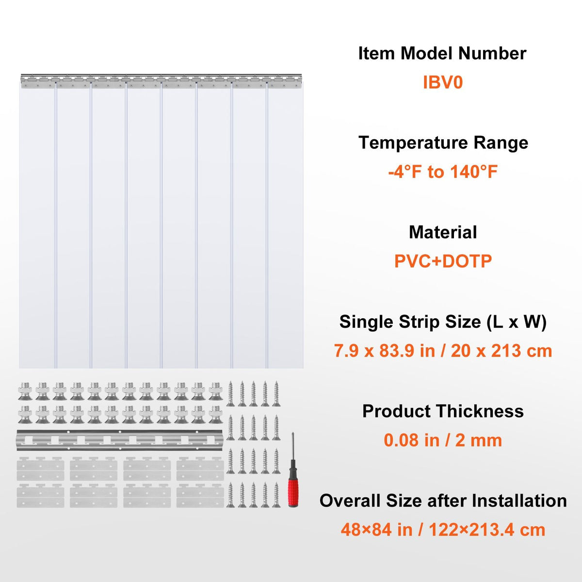 Clear PVC Strip Curtain, 84 in Height x 48 in Width x 0.08 in Thickness, 8 PCS Walk in Freezer Cooler Curtain Strips, Smooth Waterproof Plastic Door Strips for Warehouse, Freezer, Garage Doors