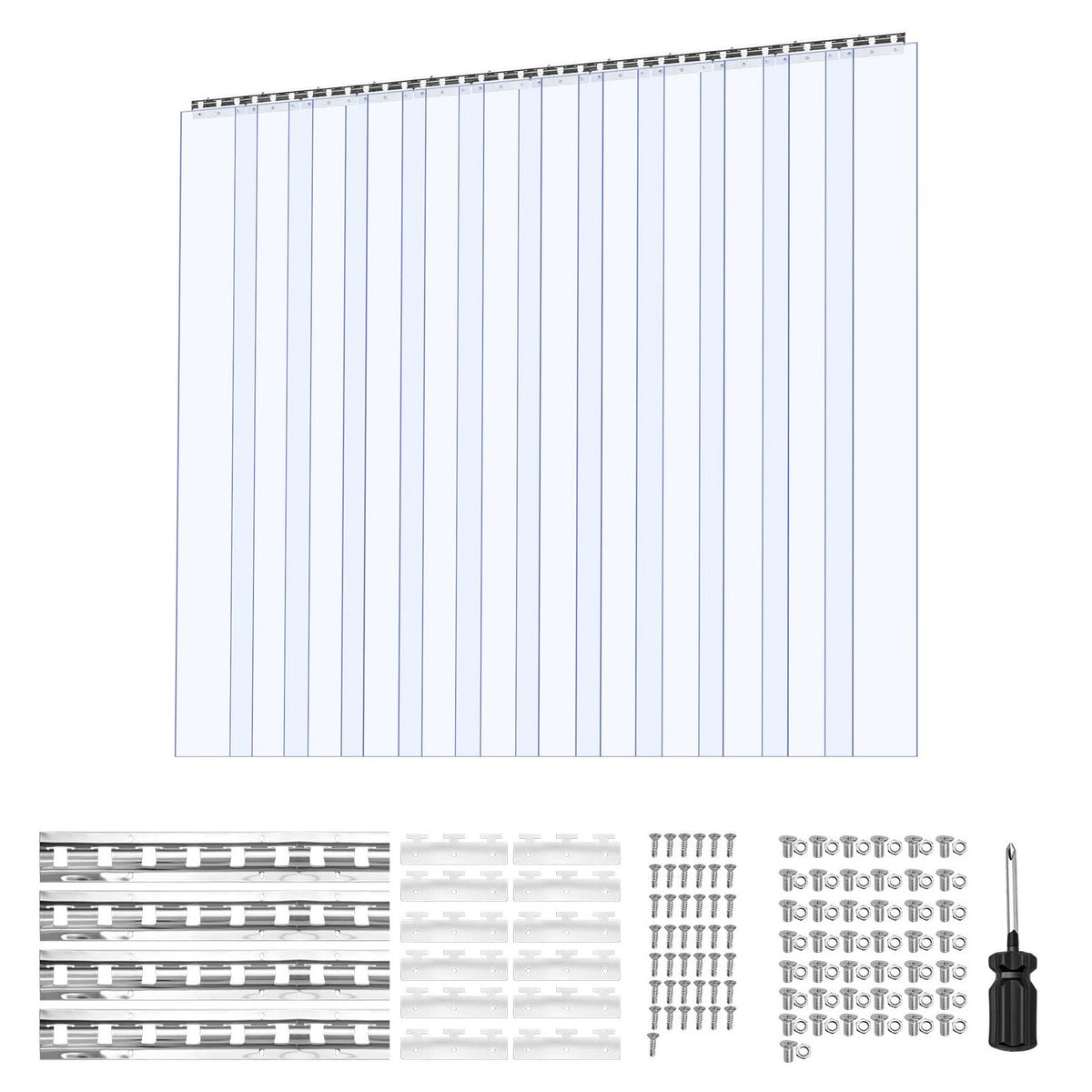 Clear PVC Strip Curtain, 96 in Height x 84 in Width x 0.08 in Thickness, 14 PCS Walk in Freezer Cooler Curtain Strips, Smooth Waterproof Plastic Door Strips for Warehouse, Freezer, Garage Doors