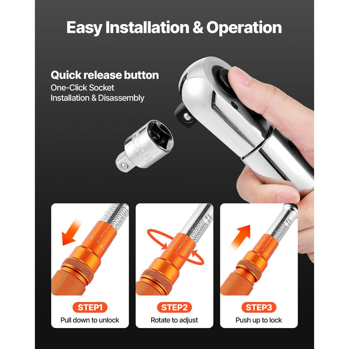 Click Torque Wrench, 3/4 Inch Drive, 100-600 lbf-ft / 136-814N.m, Dual-direction Torque Wrench Set with Dual Range Scales, 48-tooth, ±3% High Precision, Alloy Steel, for Automobile Repair