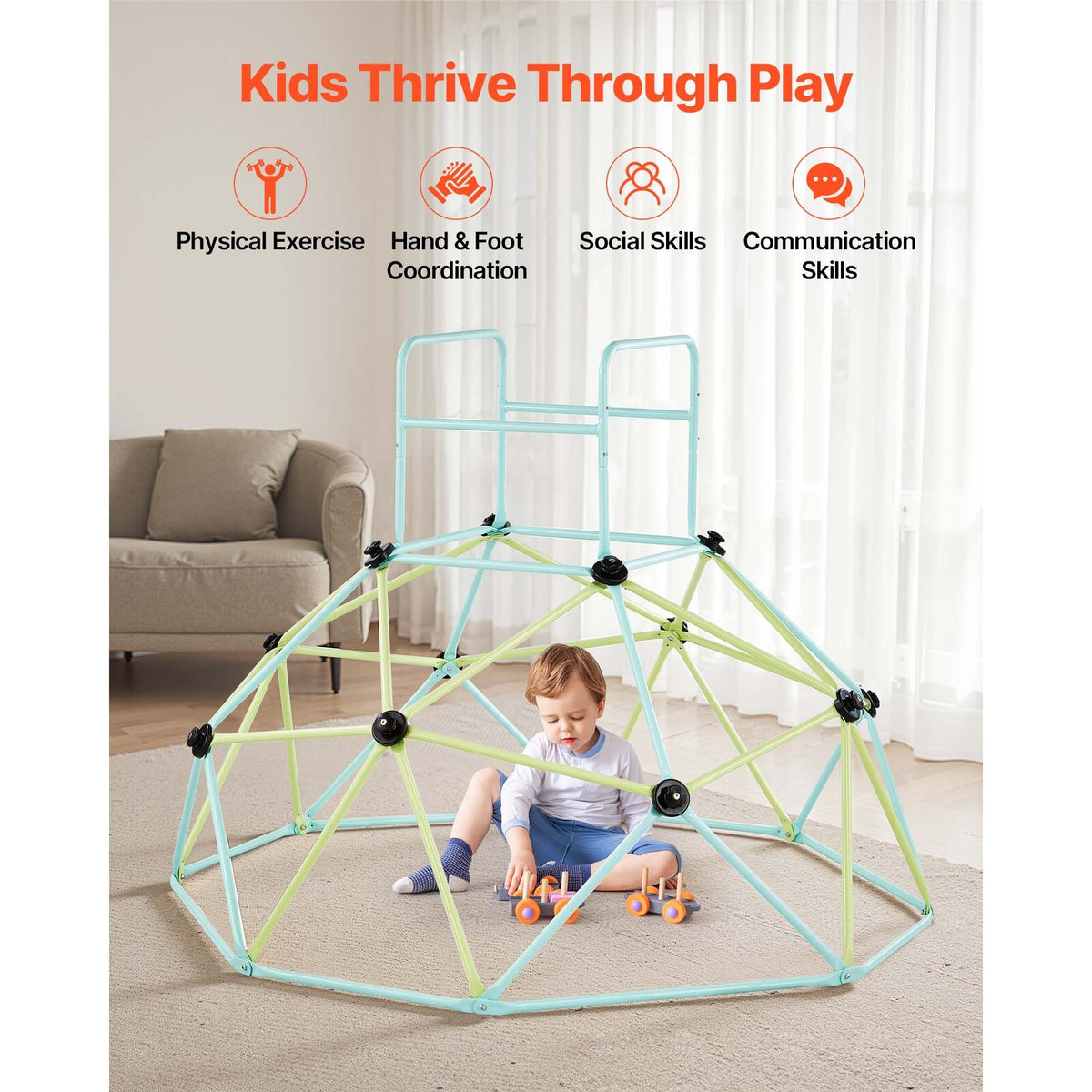 Climbing Dome, 6FT Geometric Dome Climber for Kids, 600LBS Loading Indoor/Outdoor Jungle Gym Playground, Easy-Assembly Backyard Climbing Play Equipment for Boys Girls 3 to 10 Years Old