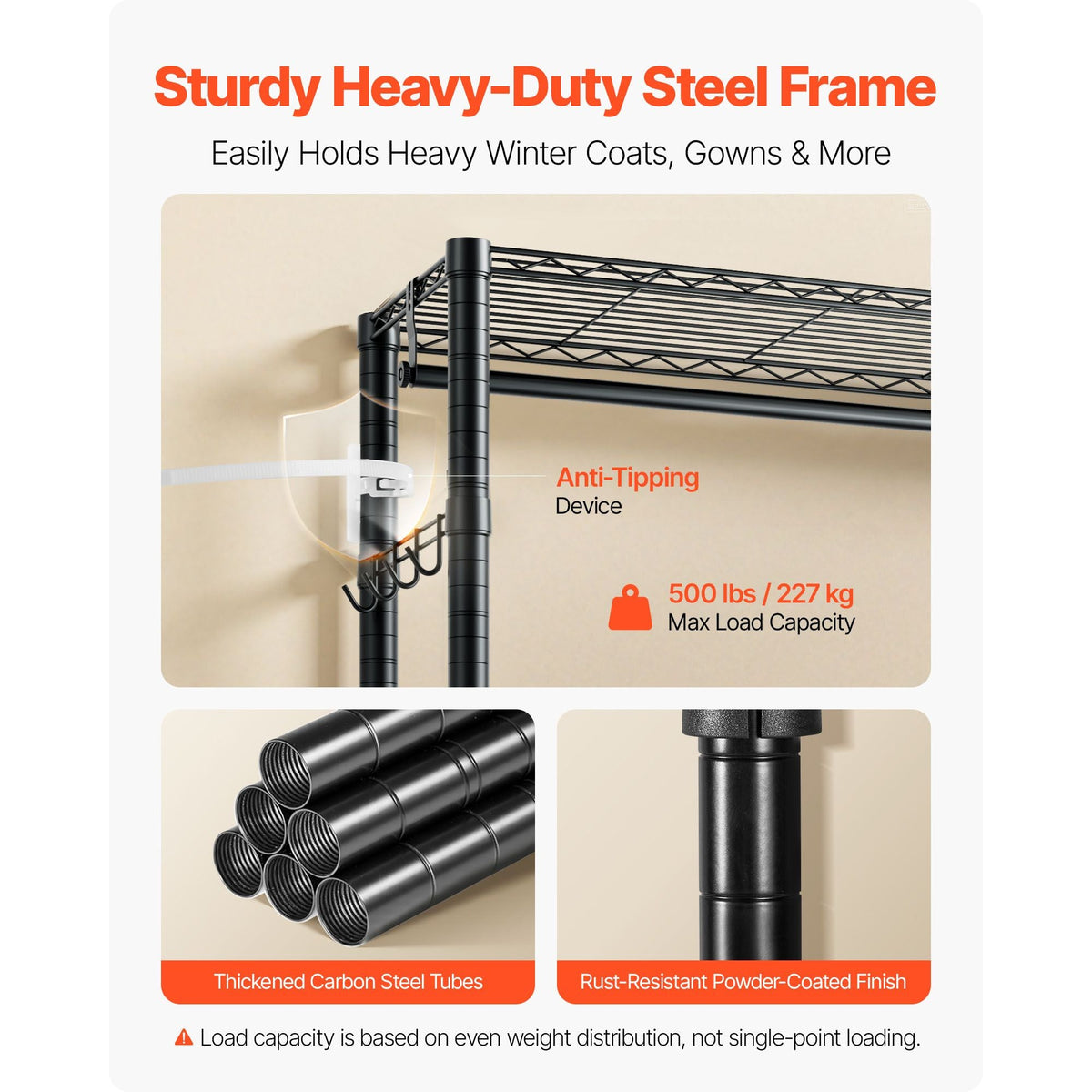 Clothing Garment Rack, Heavy Duty Clothing Garment Rack, 4 Adjustable Tiers Clothing Racks with Carbon Steel, 500 lbs Load Capacity Closet Wardrobe for Bedroom, Clothing Store, Hallway