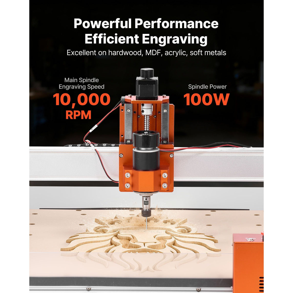 CNC Router Machine, 100W Spindle, 3-Axis Wood Engraving Milling Machine, with 15.75 x 15.75 x 3.74 in Working Area, Linear Rail, Aluminum Alloy Structure, for Wood Acrylic Carving Cutting