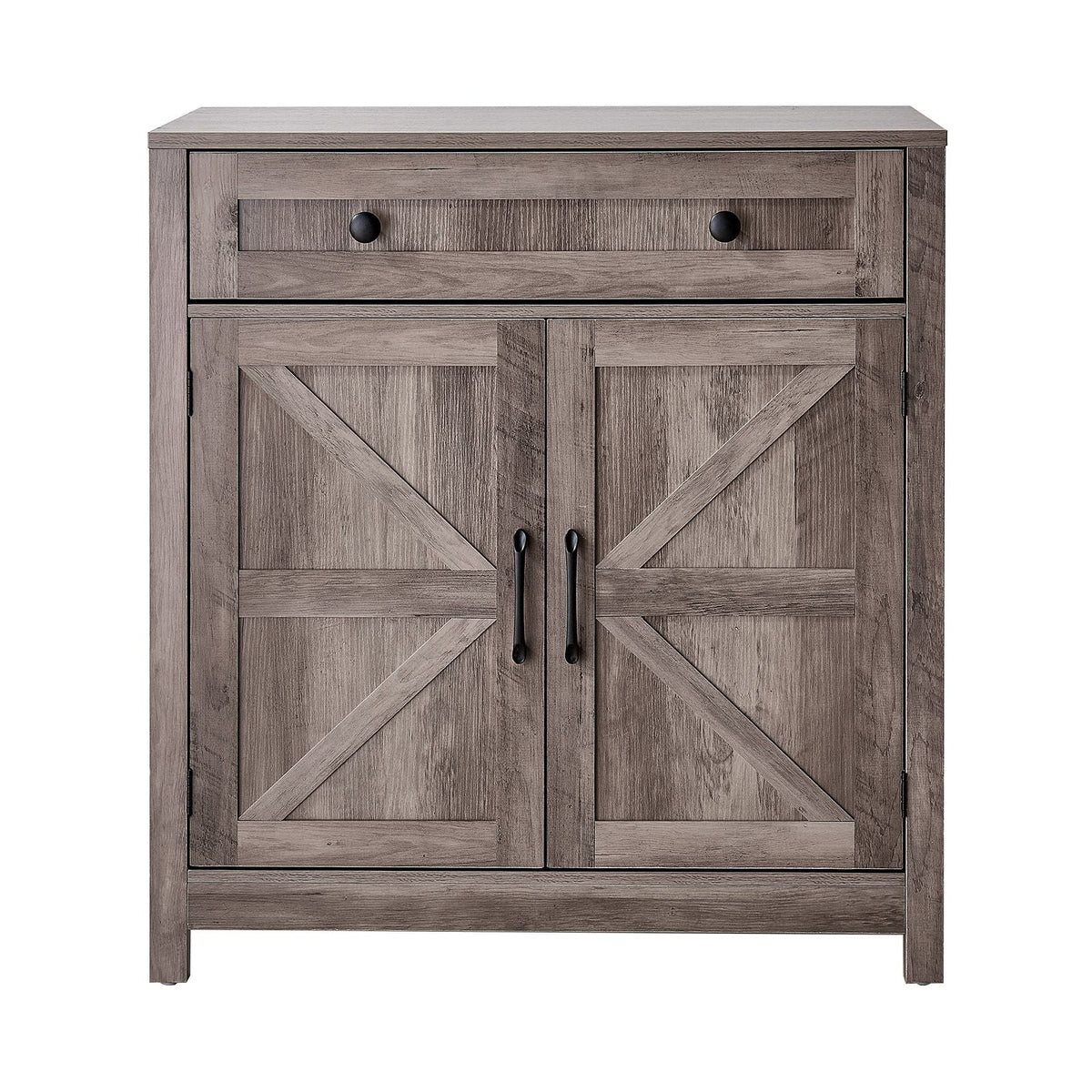 Coffee Bar Cabinet, Farmhouse Coffee Bar Table with Drawer, Buffet Stand Cabinet with 2 Barn Doors, Sideboard Buffet Station for Living Room, Entryway, Kitchen, 29.5 x 14.7 x 31.5 in, Grey