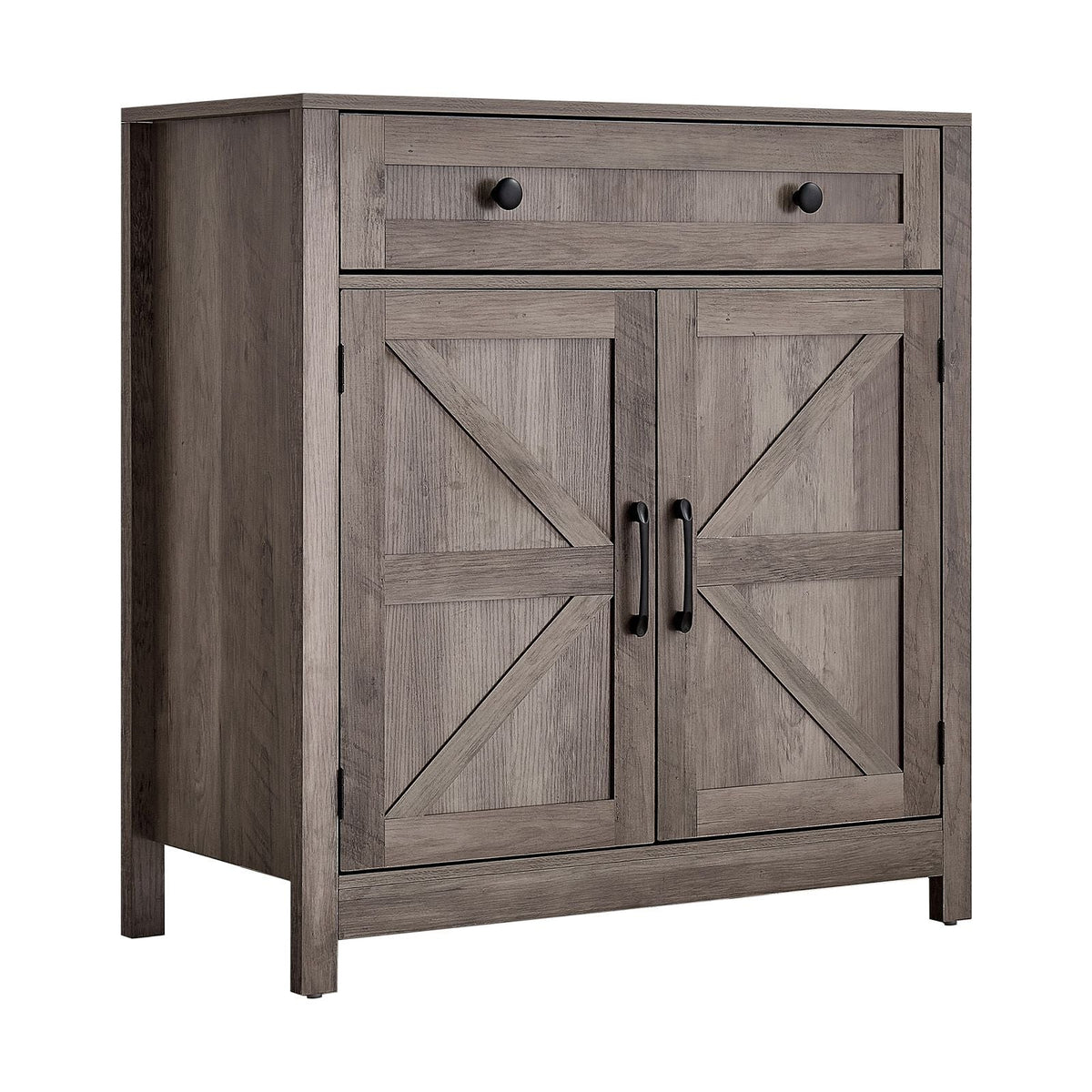 Coffee Bar Cabinet, Farmhouse Coffee Bar Table with Drawer, Buffet Stand Cabinet with 2 Barn Doors, Sideboard Buffet Station for Living Room, Entryway, Kitchen, 29.5 x 14.7 x 31.5 in, Grey