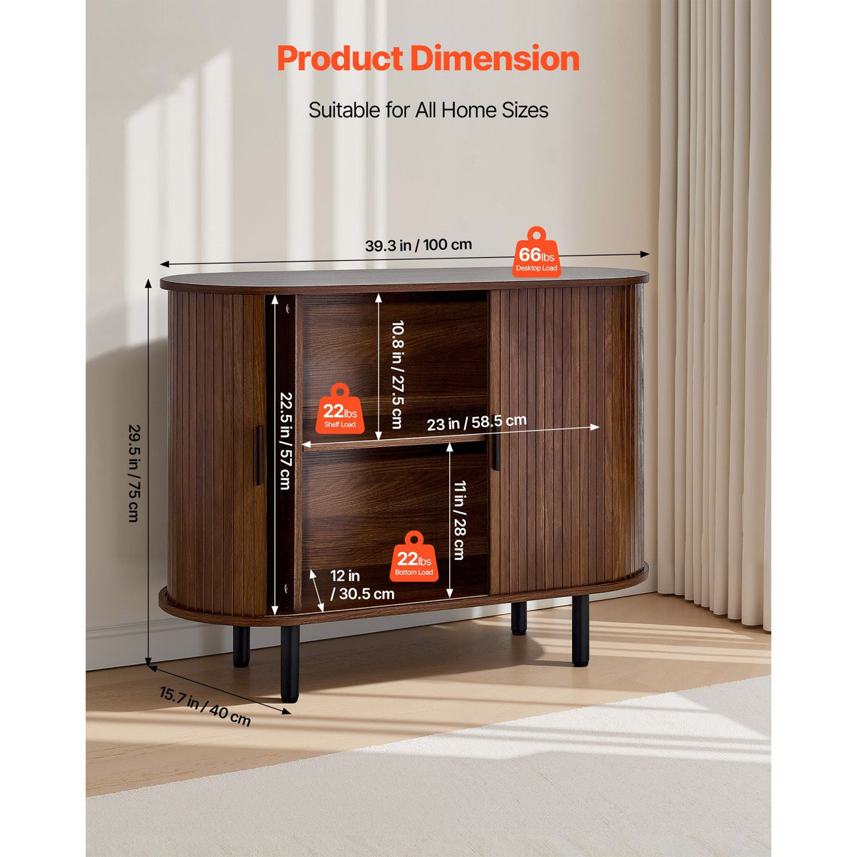 Coffee Bar Cabinet, Mid Century Fluted Coffee Bar Table, Buffet Stand Cabinet with 2 Sliding Doors, Sideboard Buffet Station for Living Room, Entryway, Kitchen, 39.3 x 15.7 x 29.5 in, Walnut