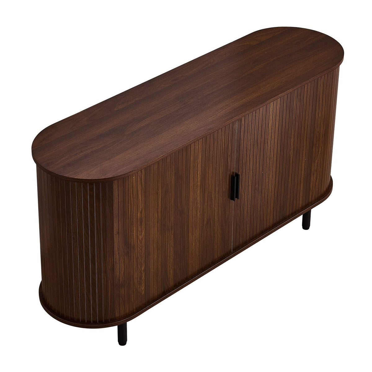 Coffee Bar Cabinet, Mid Century Fluted Coffee Bar Table, Buffet Stand Cabinet with 2 Sliding Doors, Sideboard Buffet Station for Living Room, Entryway, Kitchen, 55.1 x 15.7 x 29.5 in, Walnut