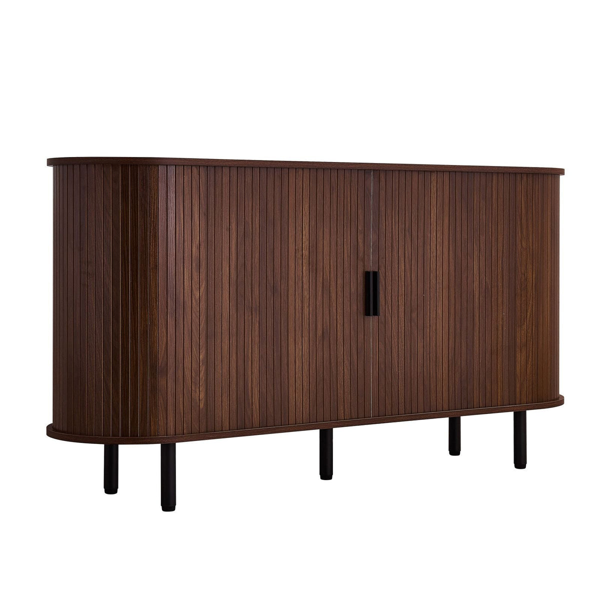 Coffee Bar Cabinet, Mid Century Fluted Coffee Bar Table, Buffet Stand Cabinet with 2 Sliding Doors, Sideboard Buffet Station for Living Room, Entryway, Kitchen, 55.1 x 15.7 x 29.5 in, Walnut