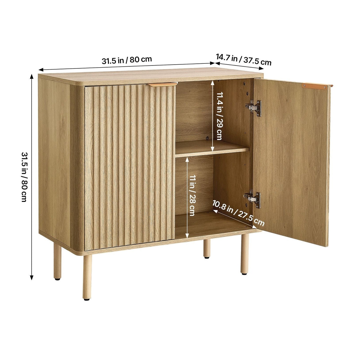 Coffee Bar Cabinet, Mid Century Fluted Coffee Bar Table with 2-Tier Storage, Buffet Stand Cabinet with 4 Barn Doors, Sideboard Buffet Station for Living Room, Entryway, 31.5x14.7x31.5 in(Single)