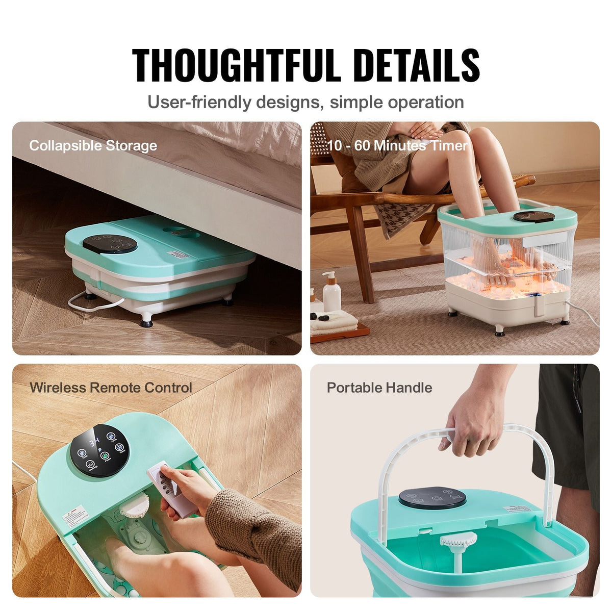 Collapsible Foot Spa Bath Massager, 95 - 118 Fahrenheit Heated Pedicure Foot Bath Tub with Adjustable Water Shower, 30 Massage Rollers, Feet Soaking Tub with Remote Control & Timer