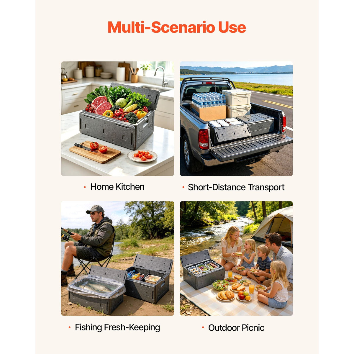 Collapsible Insulated Food Warmer, 40 Qt Non-Electrical Thermal Carrier, Lightweight and High-rigidity EPP Hot Box, for Delivery, Transport, Catering BBQ Event, Keeps Warm/Cold 4 Hours (Gray)