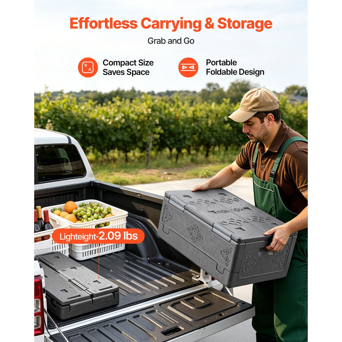 Collapsible Insulated Food Warmer, 40 Qt Non-Electrical Thermal Carrier, Lightweight and High-rigidity EPP Hot Box, for Delivery, Transport, Catering BBQ Event, Keeps Warm/Cold 4 Hours (Gray)