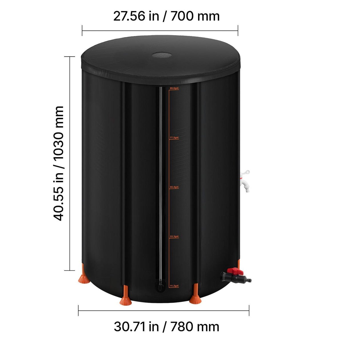 Collapsible Rain Barrel, 100 Gallon Portable Rain Water Collection Barrel, 1000D PVC Rainwater Collection System, Garden Water Catcher Tank Storage Container with Spigot & Overflow Kit, Black