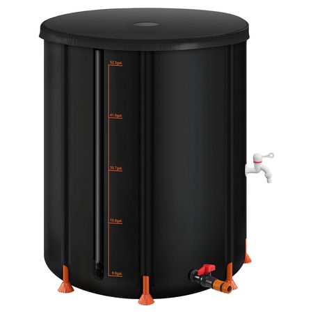 Collapsible Rain Barrel, 53 Gallon Portable Rain Water Collection Barrel, 1000D PVC Rainwater Collection System, Garden Water Catcher Tank Storage Container with Spigot & Overflow Kit, Black